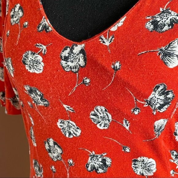 Topshop Red Pansey Floral Print Dress - Size: 2 - Picture 8 of 13